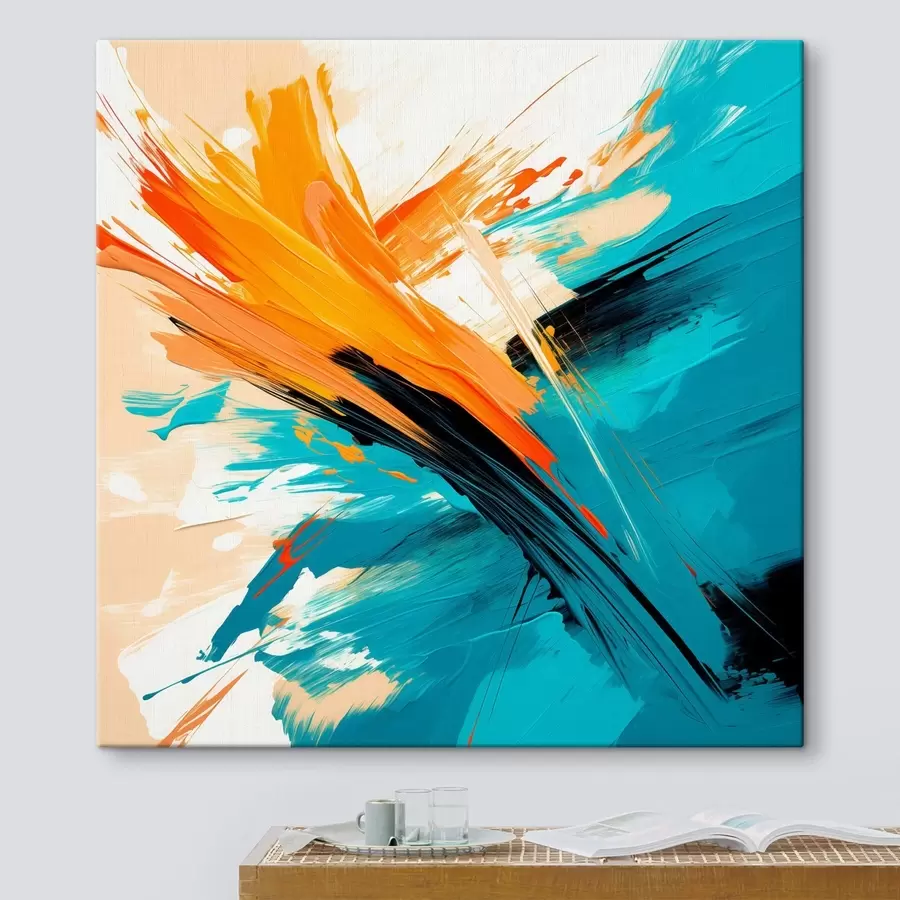 carta da parati Espressione luminosa in una palette di colori turchese e terracotta, in uno stile pittorico contemporaneo nr. s48855