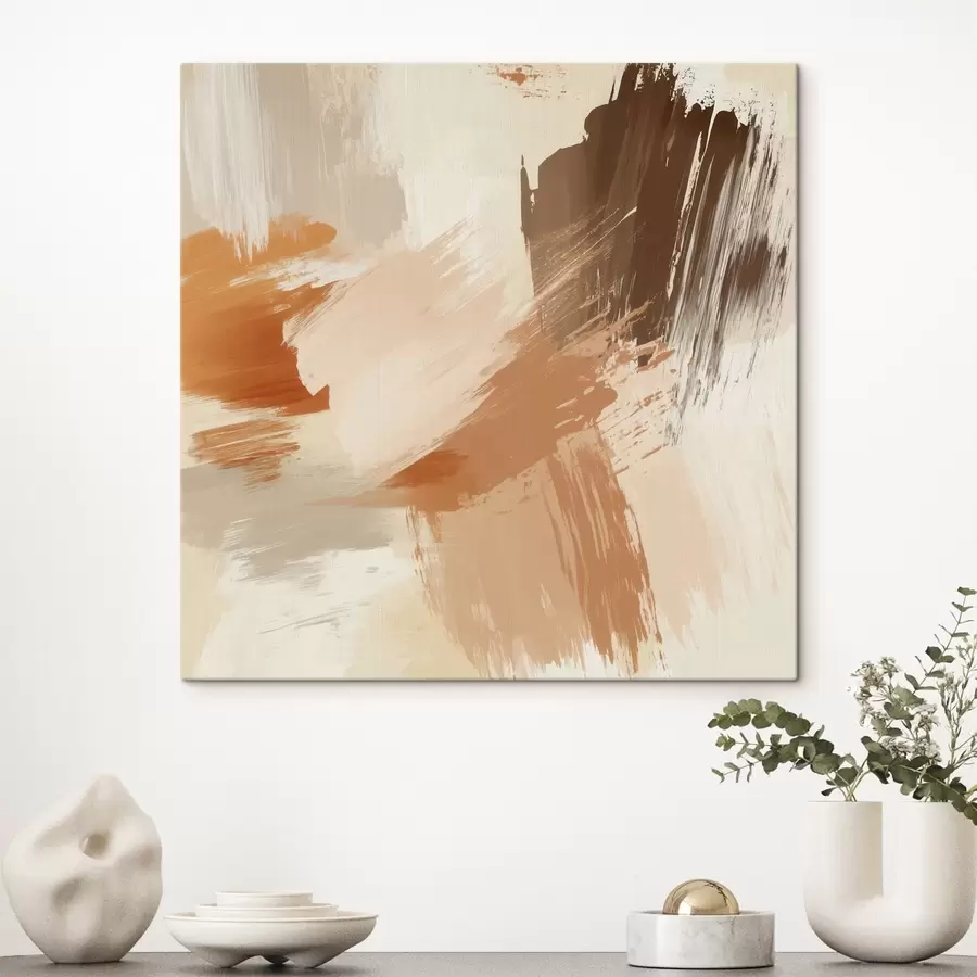 carta da parati Imitazione di pennellate astratte nei toni della sabbia e del marrone nr. s48857