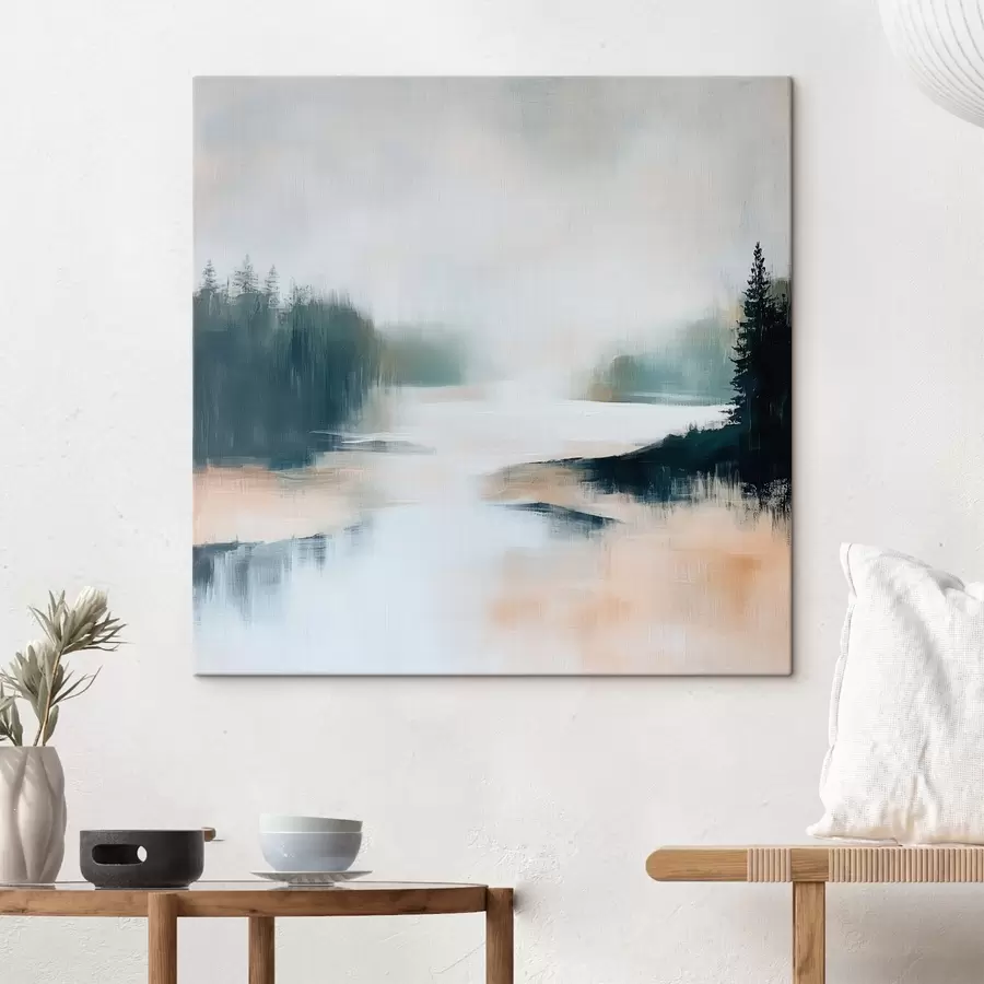 carta da parati Paesaggio boschivo astratto dai toni rosa e blu, realizzato in stile pittorico contemporaneo nr. s48862