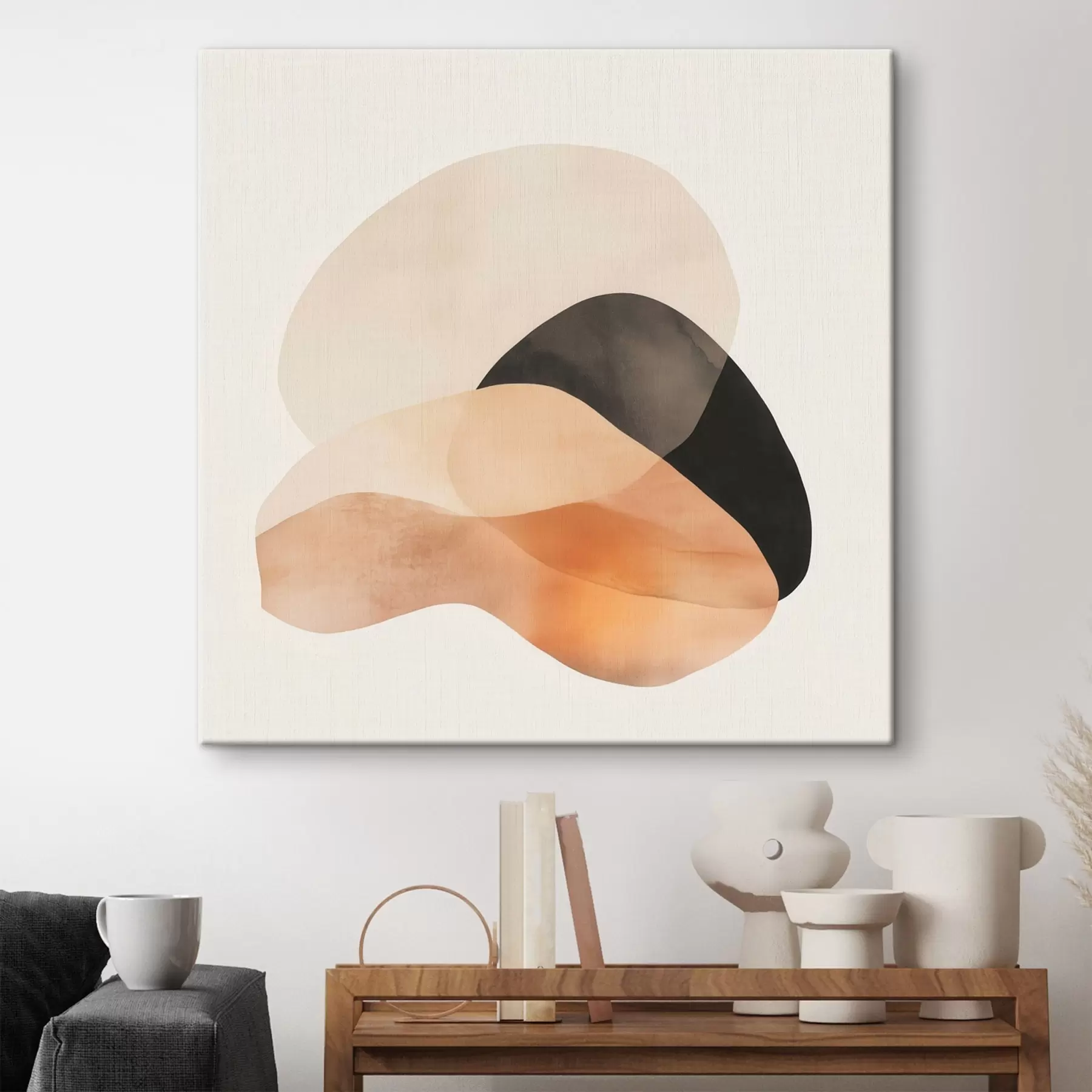 carta da parati Forme astratte in una palette di colori beige-pesca con accenti scuri in stile minimalista nr. s48863