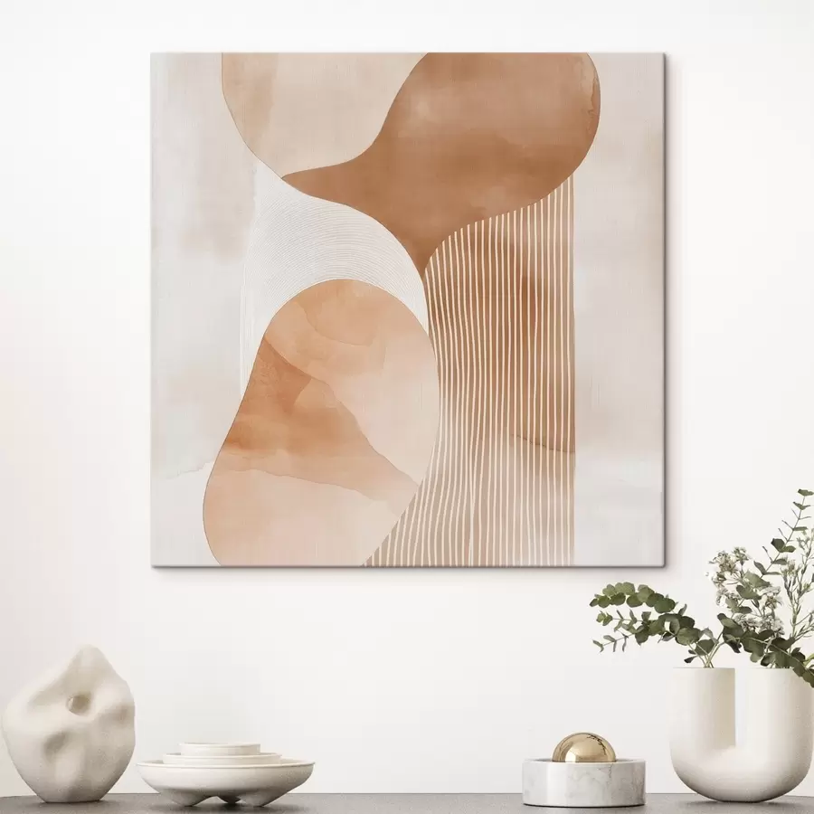 carta da parati Arte decorativa in una calda palette di colori beige-corallo con effetto acquerello nr. s48870