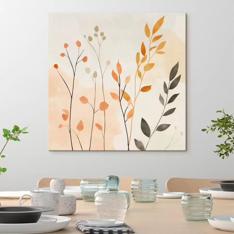 carta da parati Composizione dai toni pastello con fogliame delicato in uno stile pittorico contemporaneo nr. s48873