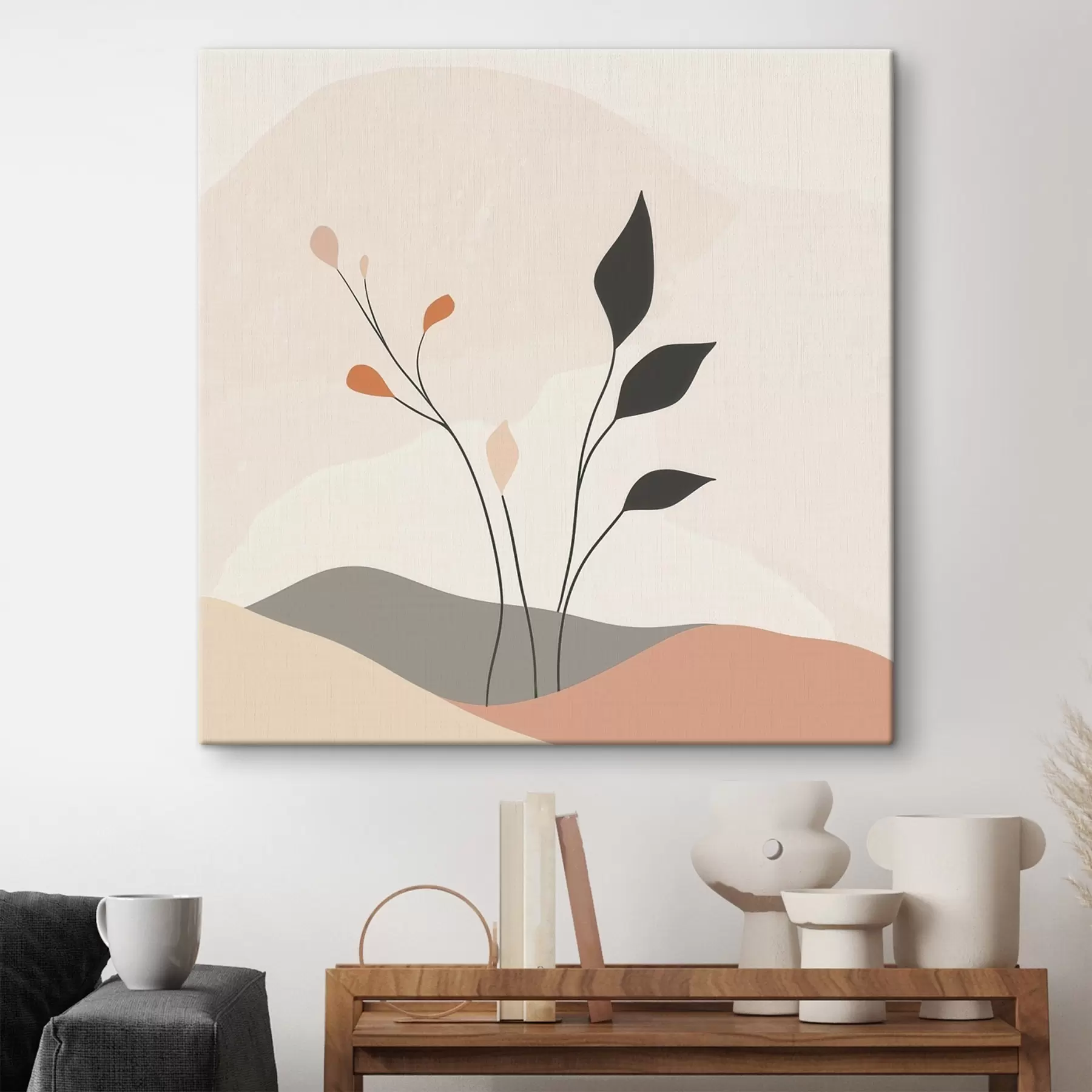 carta da parati Scena laconica a tema vegetale con forme organiche in stile artistico contemporaneo nr. s48874