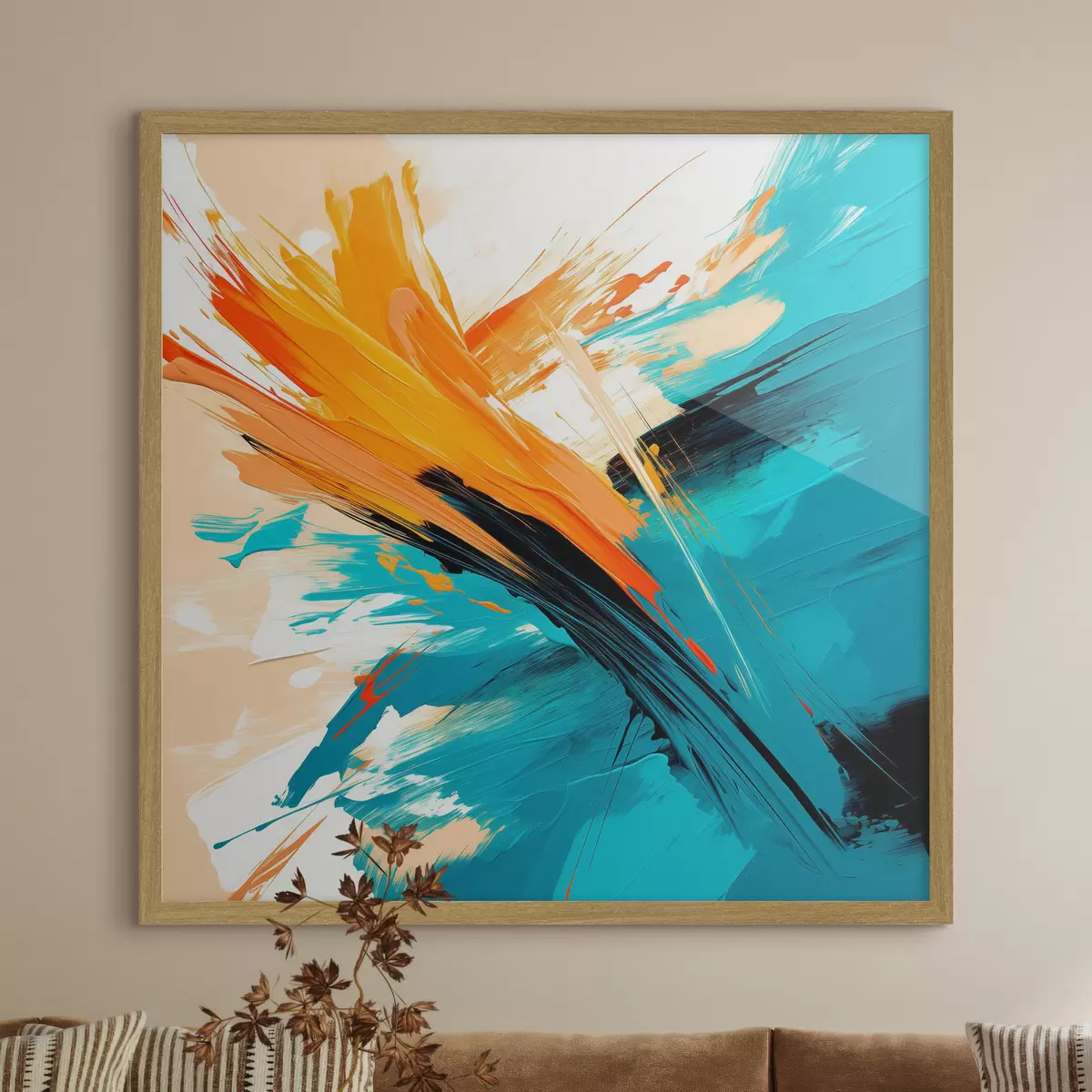 Poster Espressione luminosa in una palette di colori turchese e terracotta, in uno stile pittorico contemporaneo f48855