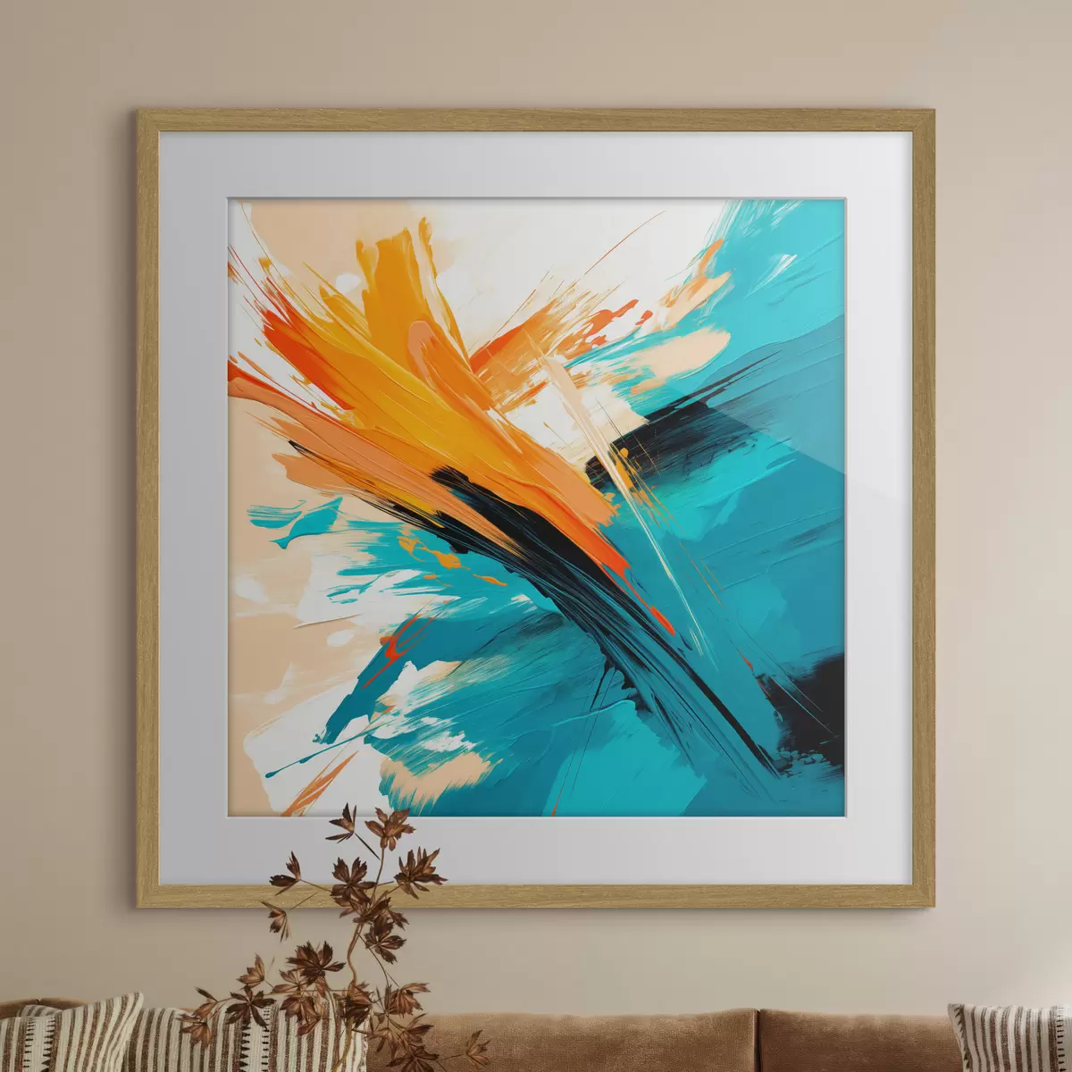 Poster Espressione luminosa in una palette di colori turchese e terracotta, in uno stile pittorico contemporaneo f48855