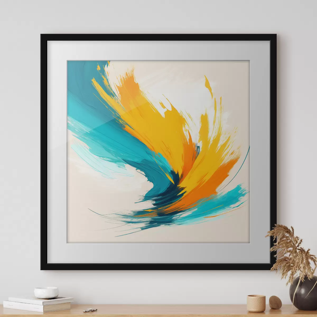Poster Un vortice energico nei toni del giallo e del blu in uno stile pittorico contemporaneo f48856