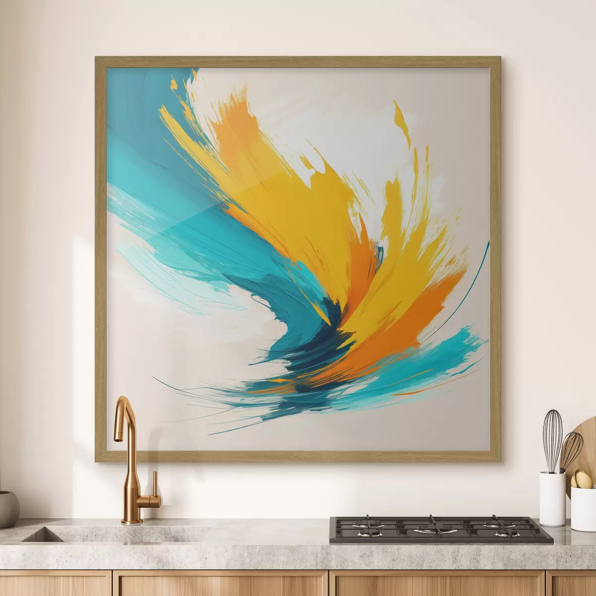 Poster Un vortice energico nei toni del giallo e del blu in uno stile pittorico contemporaneo f48856