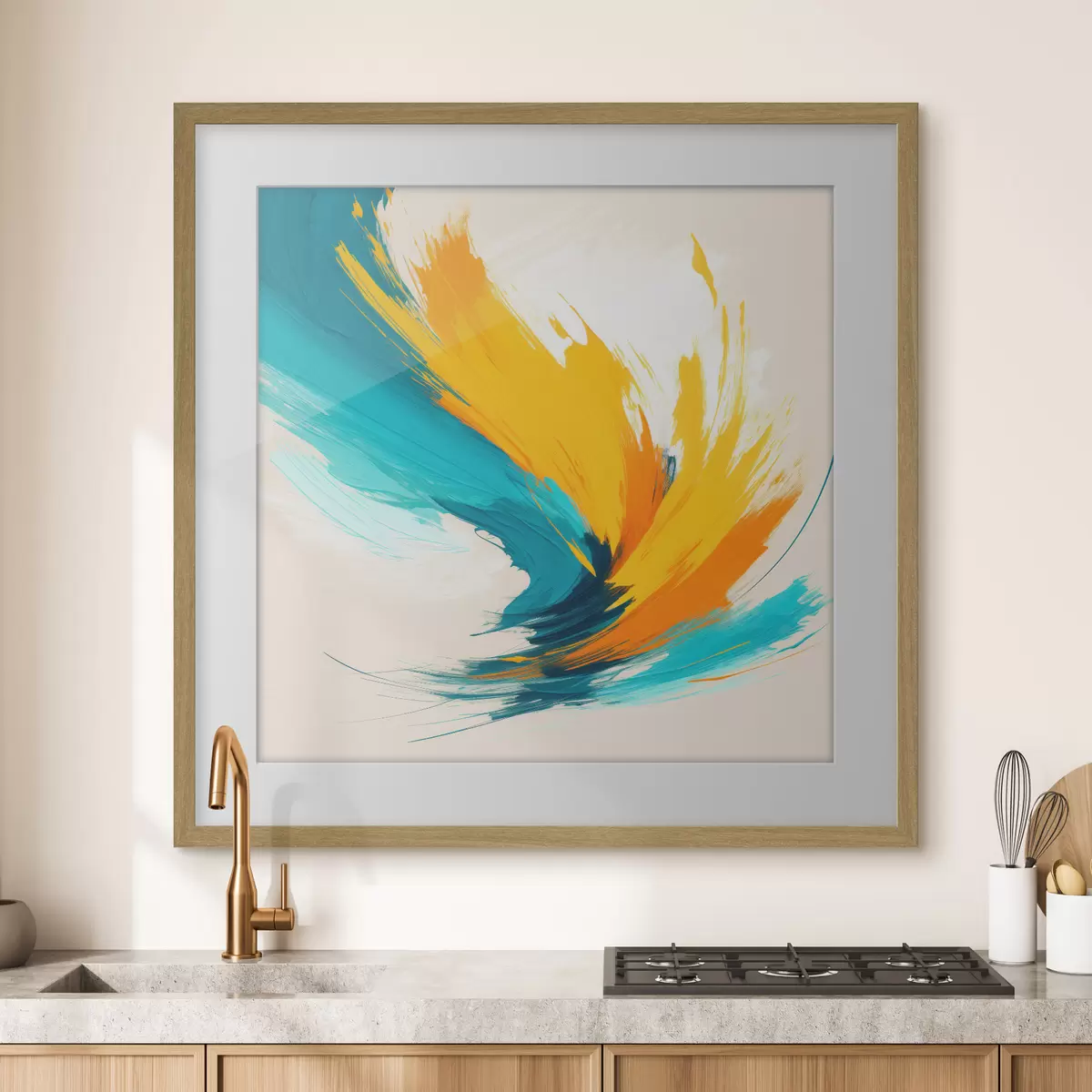 Poster Un vortice energico nei toni del giallo e del blu in uno stile pittorico contemporaneo f48856