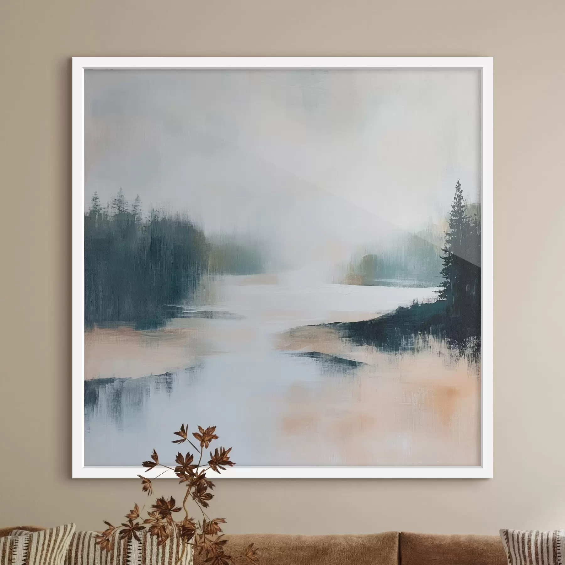 carta da parati Paesaggio boschivo astratto dai toni rosa e blu, realizzato in stile pittorico contemporaneo nr. f48862