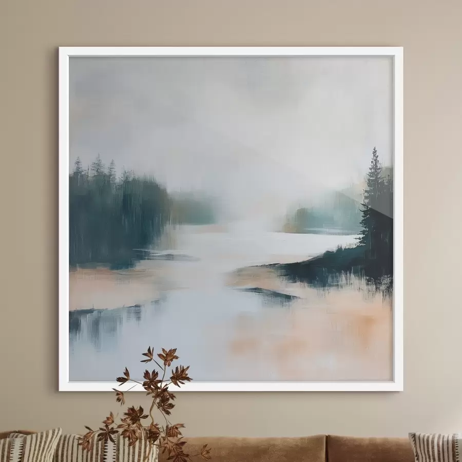 carta da parati Paesaggio boschivo astratto dai toni rosa e blu, realizzato in stile pittorico contemporaneo nr. f48862