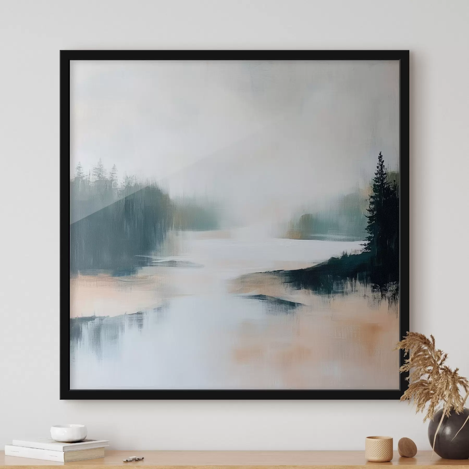 carta da parati Paesaggio boschivo astratto dai toni rosa e blu, realizzato in stile pittorico contemporaneo nr. f48862