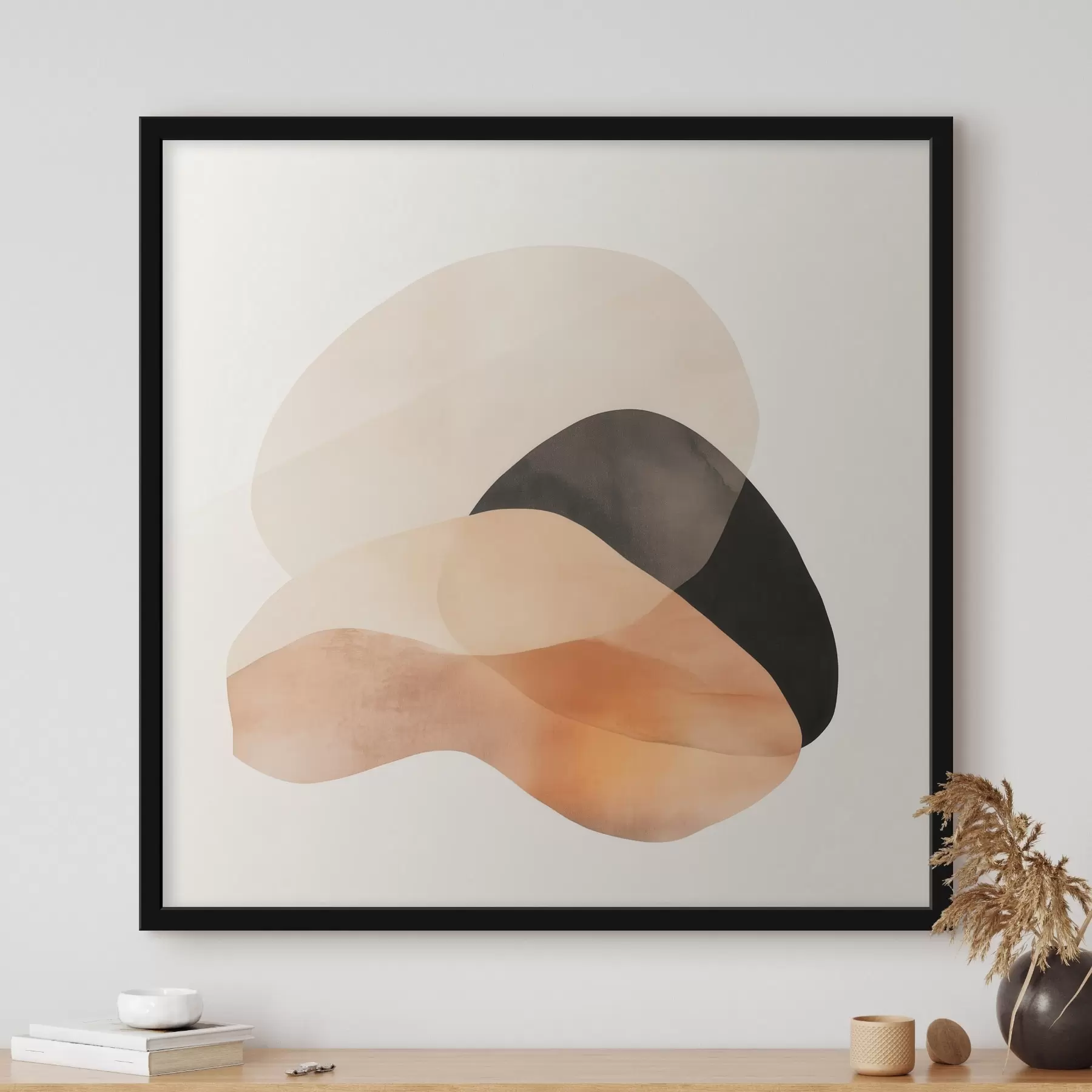 carta da parati Forme astratte in una palette di colori beige-pesca con accenti scuri in stile minimalista nr. f48863