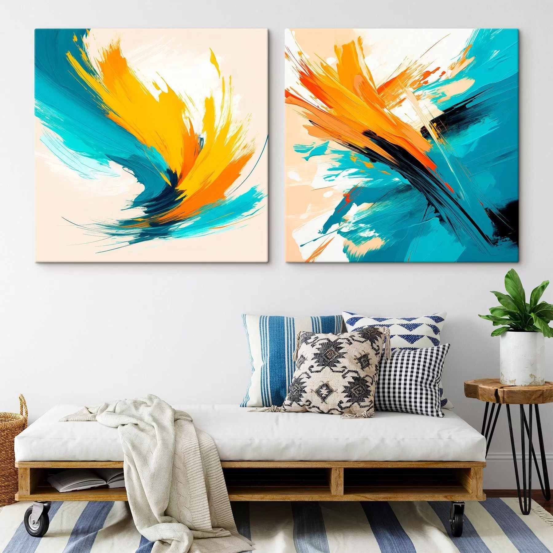 carta da parati Pennellate dinamiche in una palette turchese-arancione in stile artistico contemporaneo nr. m30354