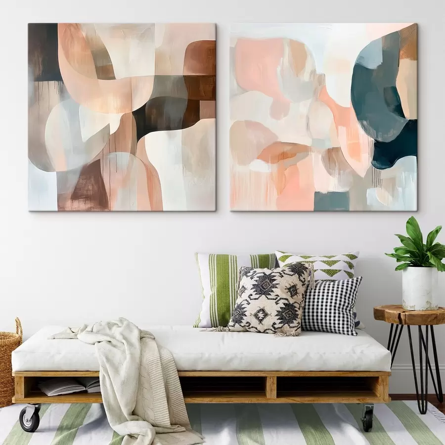 carta da parati Ambiente minimalista nei toni del beige-rosa e del grigio, in stile artistico nr. m30356