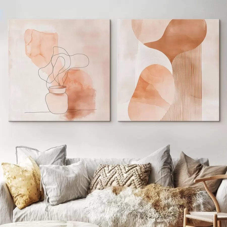 carta da parati Forme astratte in una palette di colori beige-pesca con accenti lineari in stile minimalista nr. m30361