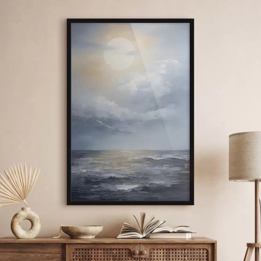 carta da parati La luna tra le nuvole sopra il mare nr. f49050