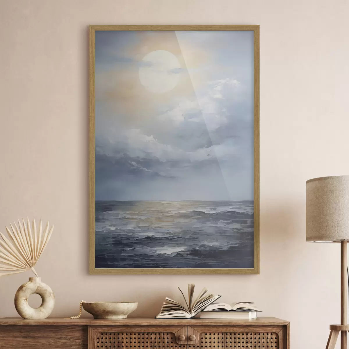 Poster La luna tra le nuvole sopra il mare f49050