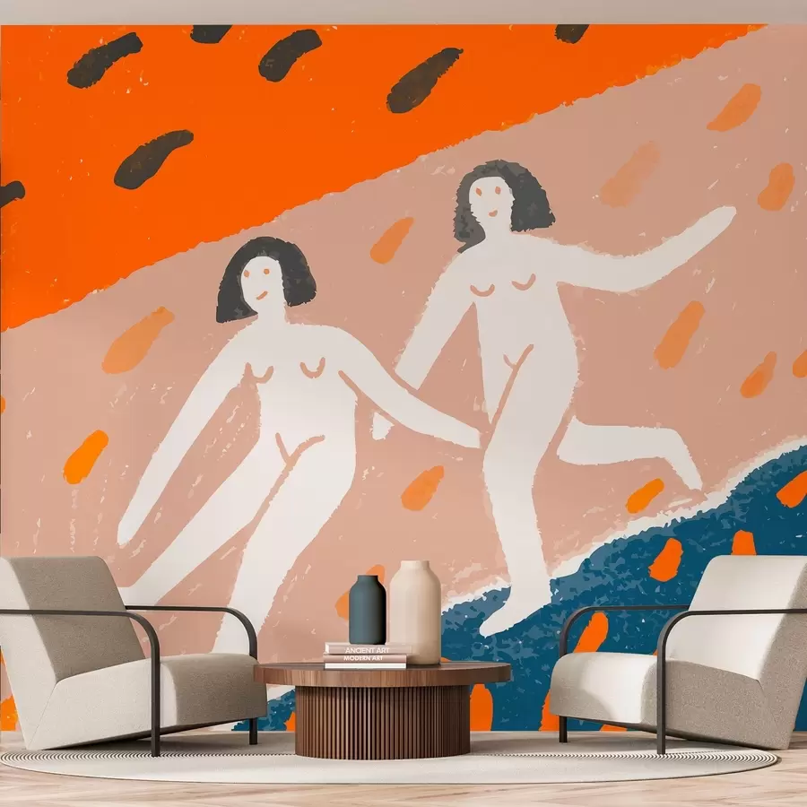 carta da parati arte contemporanea: due donne che corrono lungo la costa nr. w05564