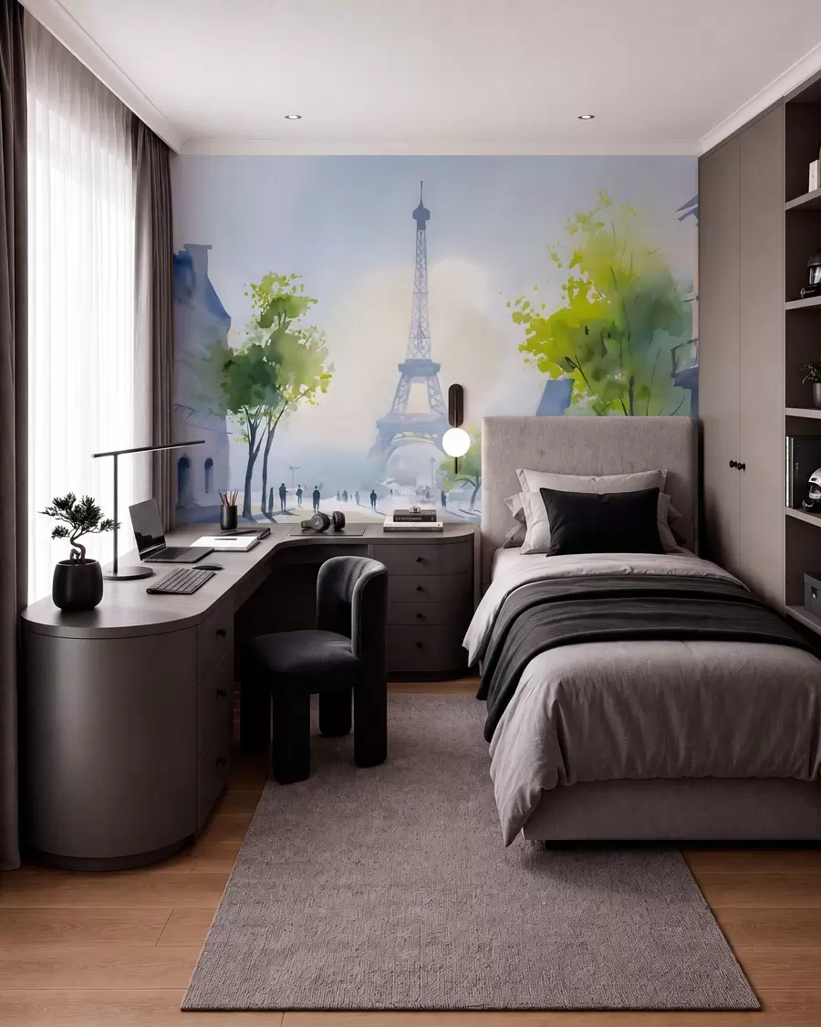 Carta da parati con la vista di città Parigi, un paesaggio urbano in stile acquerello à la prima 