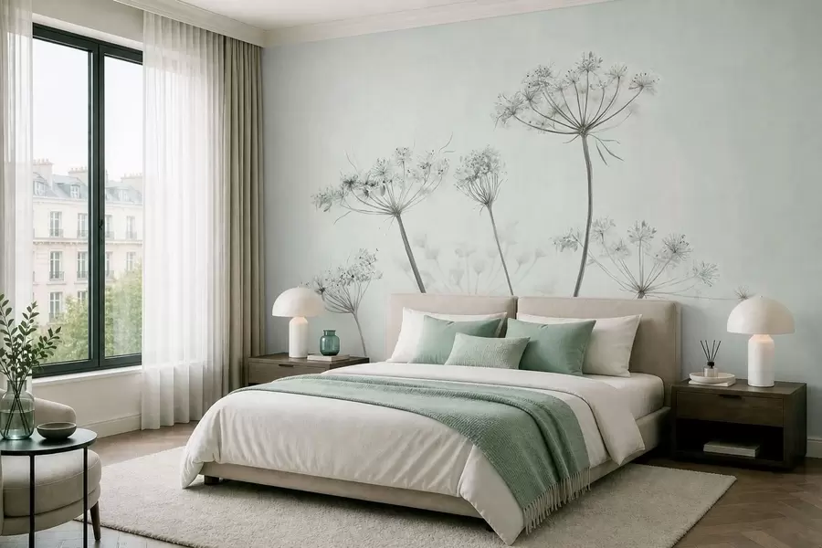 Carta da parati Fiori grandi Delicate ombrelle essiccate su uno sfondo chiaro e tenue n. w05543v1