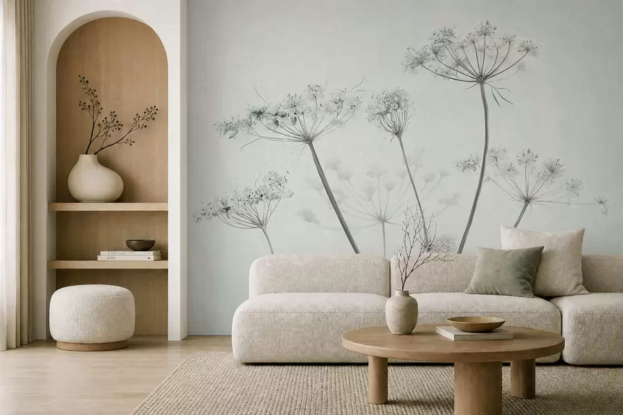 Carta da parati Fiori grandi Delicate ombrelle essiccate su uno sfondo chiaro e tenue n. w05543v1