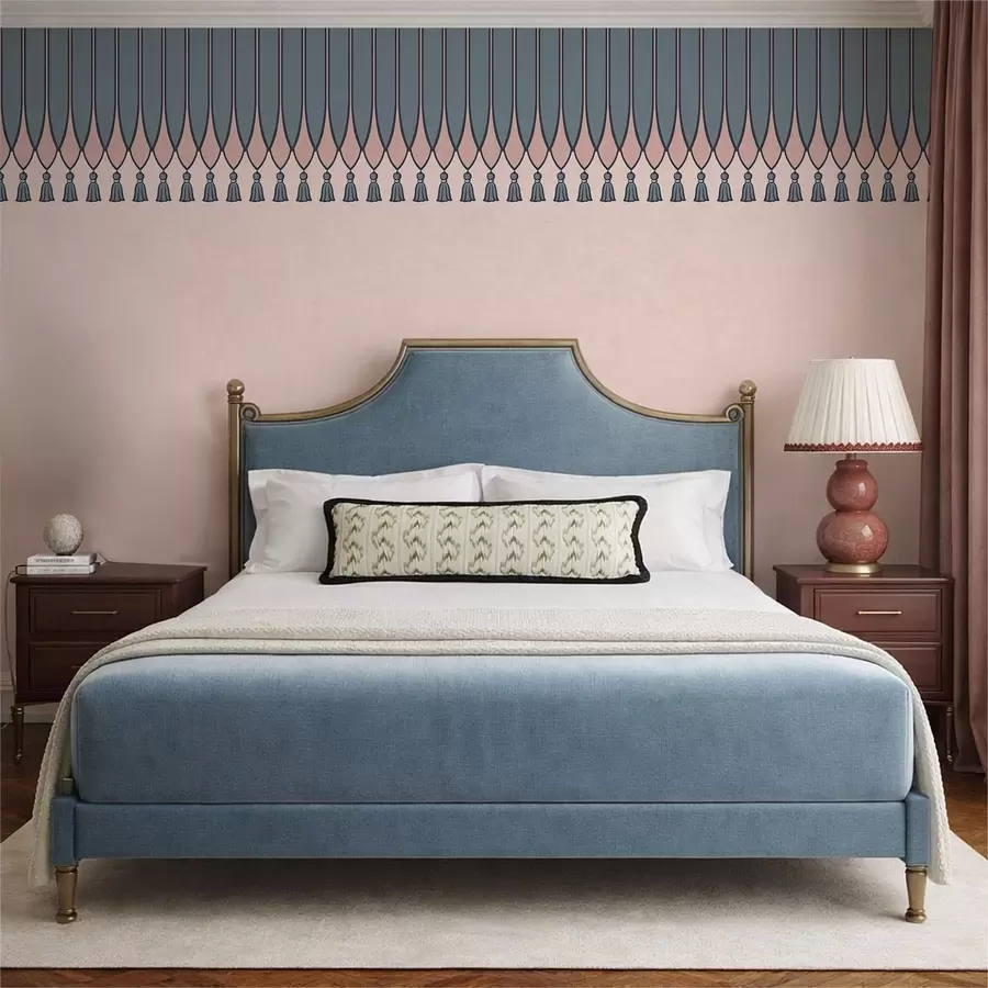 carta da parati Bordo decorativo con nappine nei toni del rosa e del blu nr. w05544