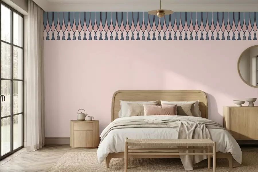 carta da parati Bordo decorativo con nappine nei toni del rosa e del blu nr. w05544