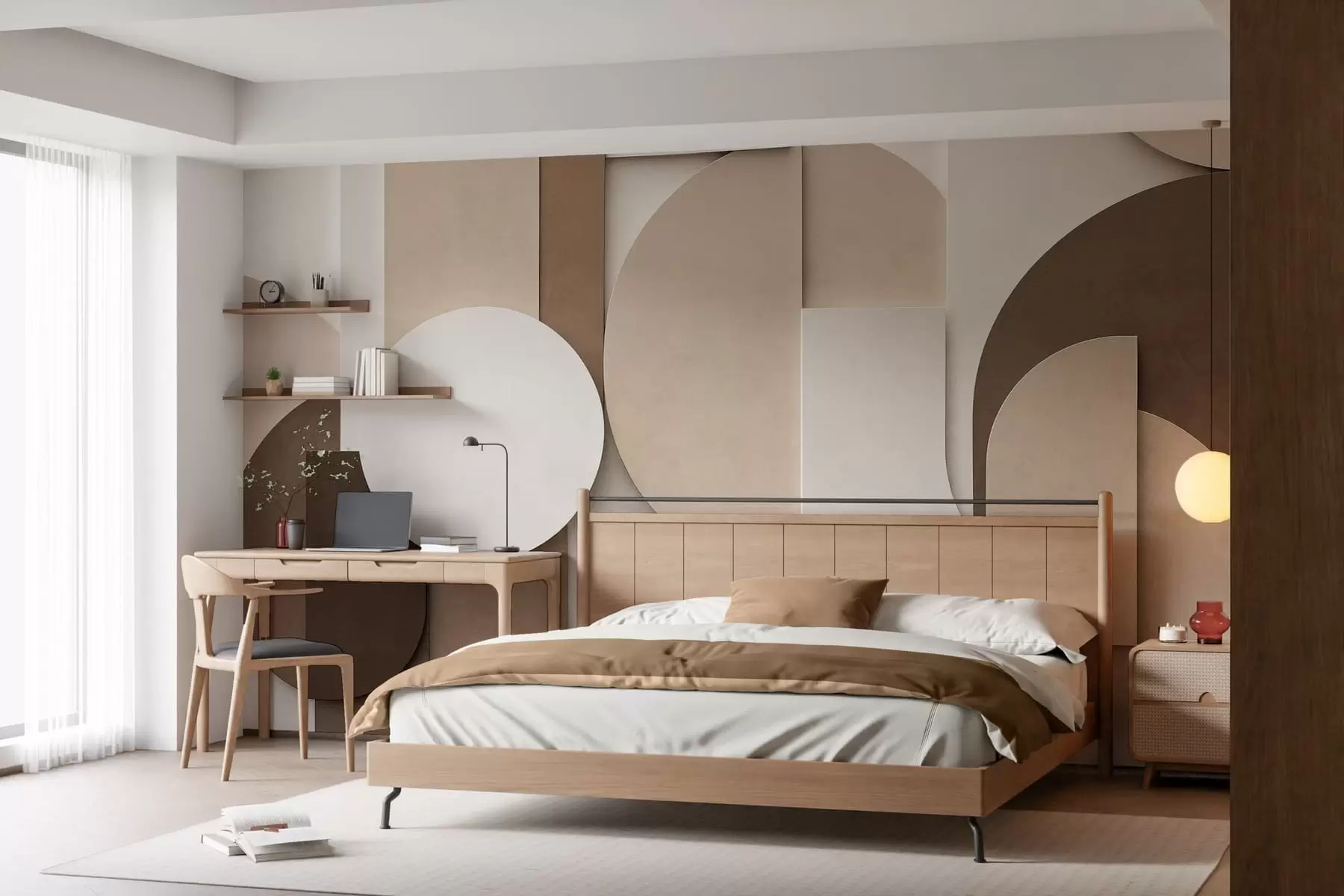 carta da parati Forme geometriche beige in rilievo disposte in una composizione tridimensionale a strati: un'opera d'arte da parete in stile minimalista e moderno nr. w05598