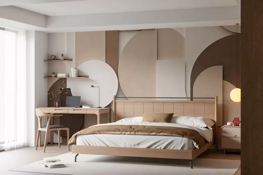 carta da parati Forme geometriche beige in rilievo disposte in una composizione tridimensionale a strati: un'opera d'arte da parete in stile minimalista e moderno nr. w05598