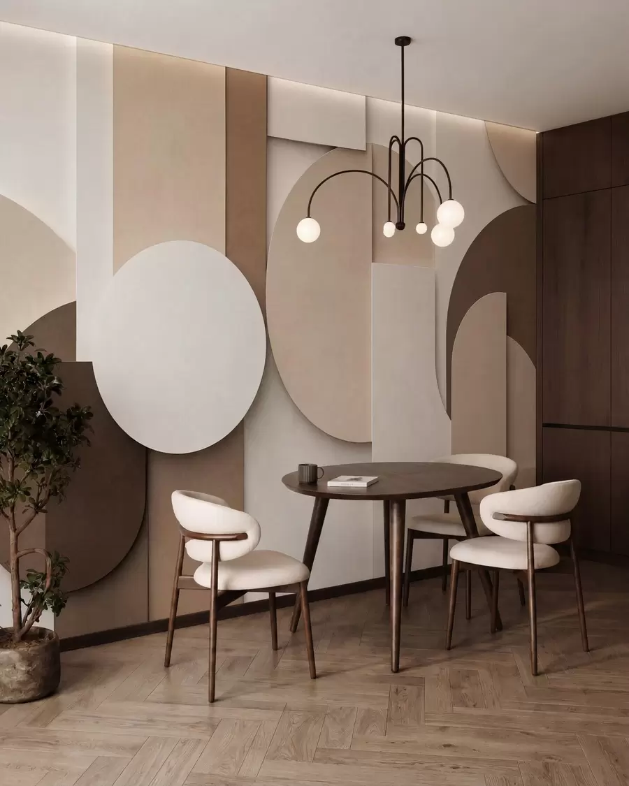carta da parati Forme geometriche beige in rilievo disposte in una composizione tridimensionale a strati: un'opera d'arte da parete in stile minimalista e moderno nr. w05598