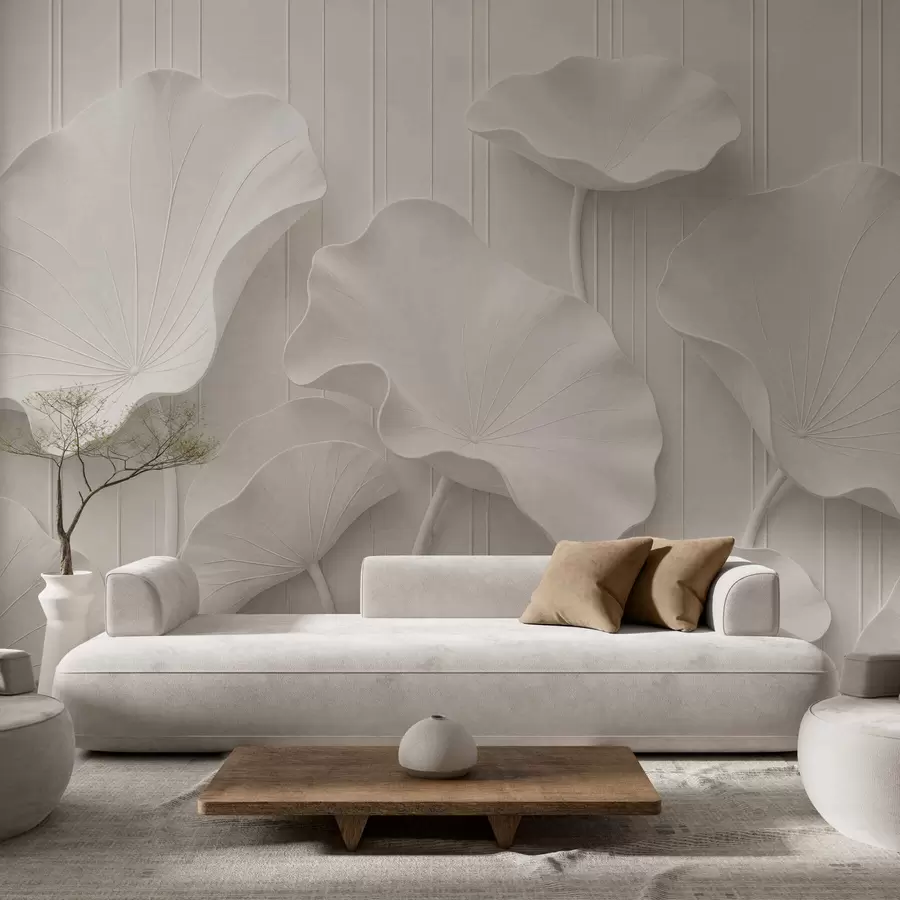 carta da parati Rilievo floreale scultoreo bianco con petali a strati, elegante decorazione murale tridimensionale nr. w05604