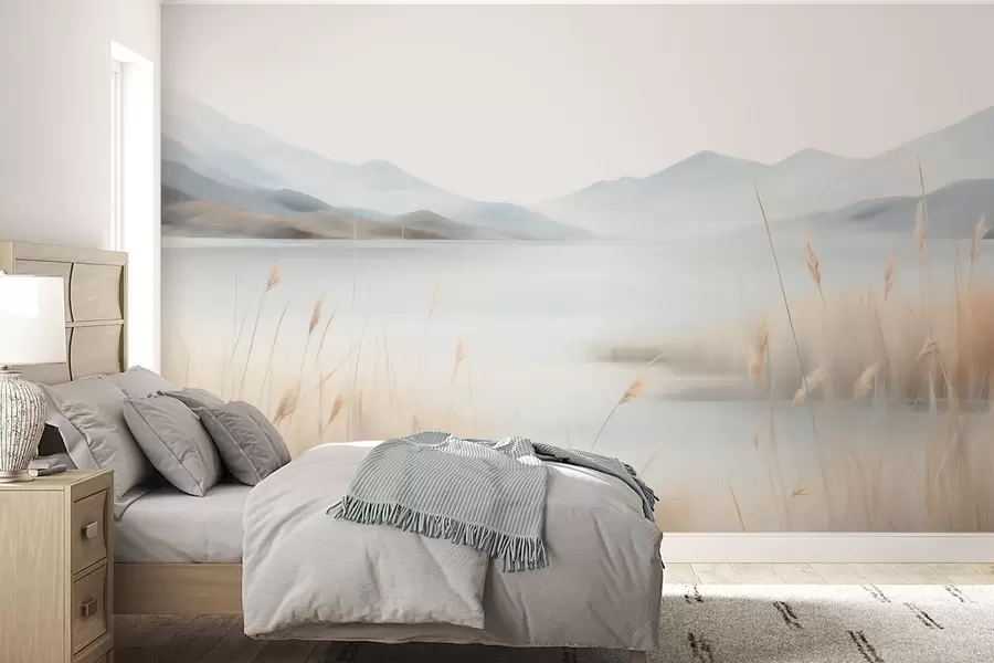 Carta da parati nature Paesaggio astratto con montagne e lago 