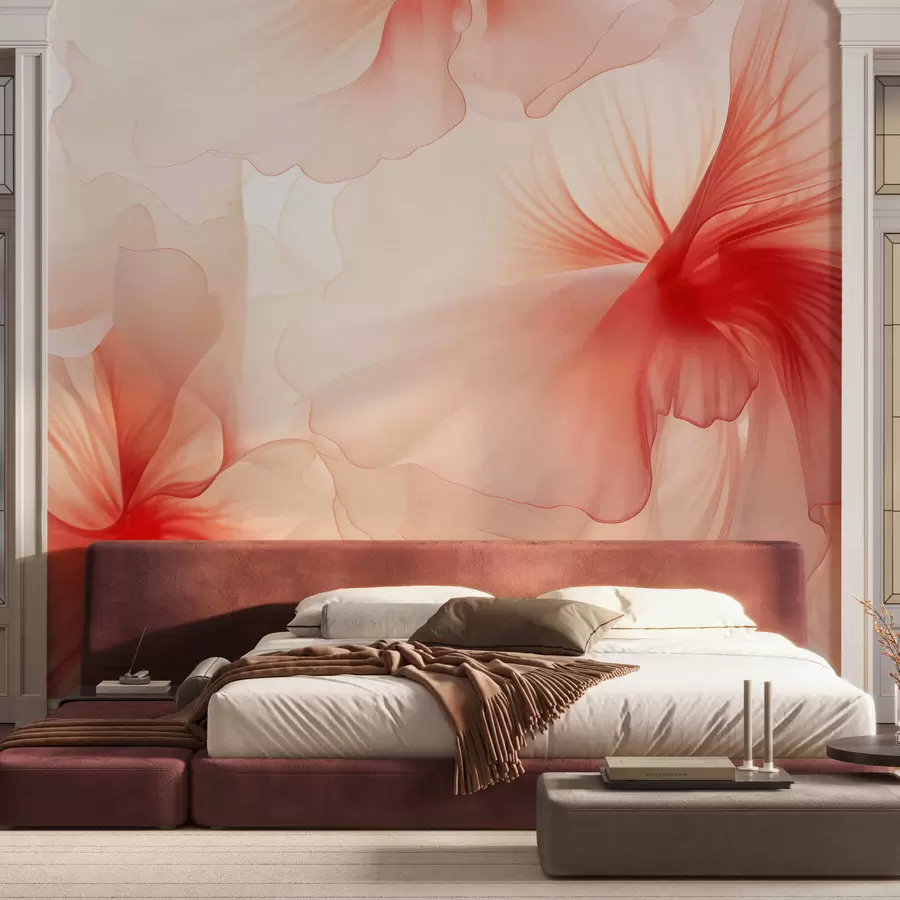 carta da parati Delicati fiori dai colori tenui con petali vaporosi e traslucidi in stile acquerello, un'elegante composizione floreale nr. w05360