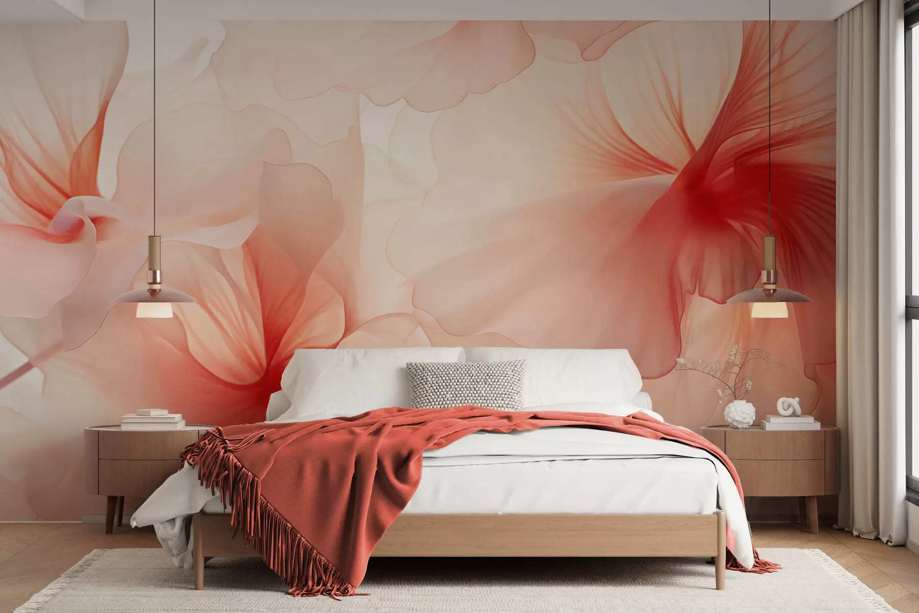 carta da parati Delicati fiori dai colori tenui con petali vaporosi e traslucidi in stile acquerello, un'elegante composizione floreale nr. w05360