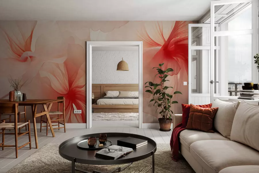 carta da parati Delicati fiori dai colori tenui con petali vaporosi e traslucidi in stile acquerello, un'elegante composizione floreale nr. w05360