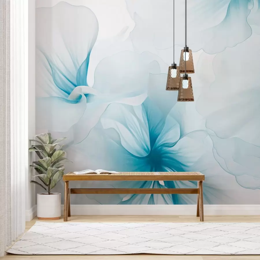 carta da parati Delicati fiori dai colori tenui con petali vaporosi e traslucidi in stile acquerello, un'elegante composizione floreale nr. w05360v2