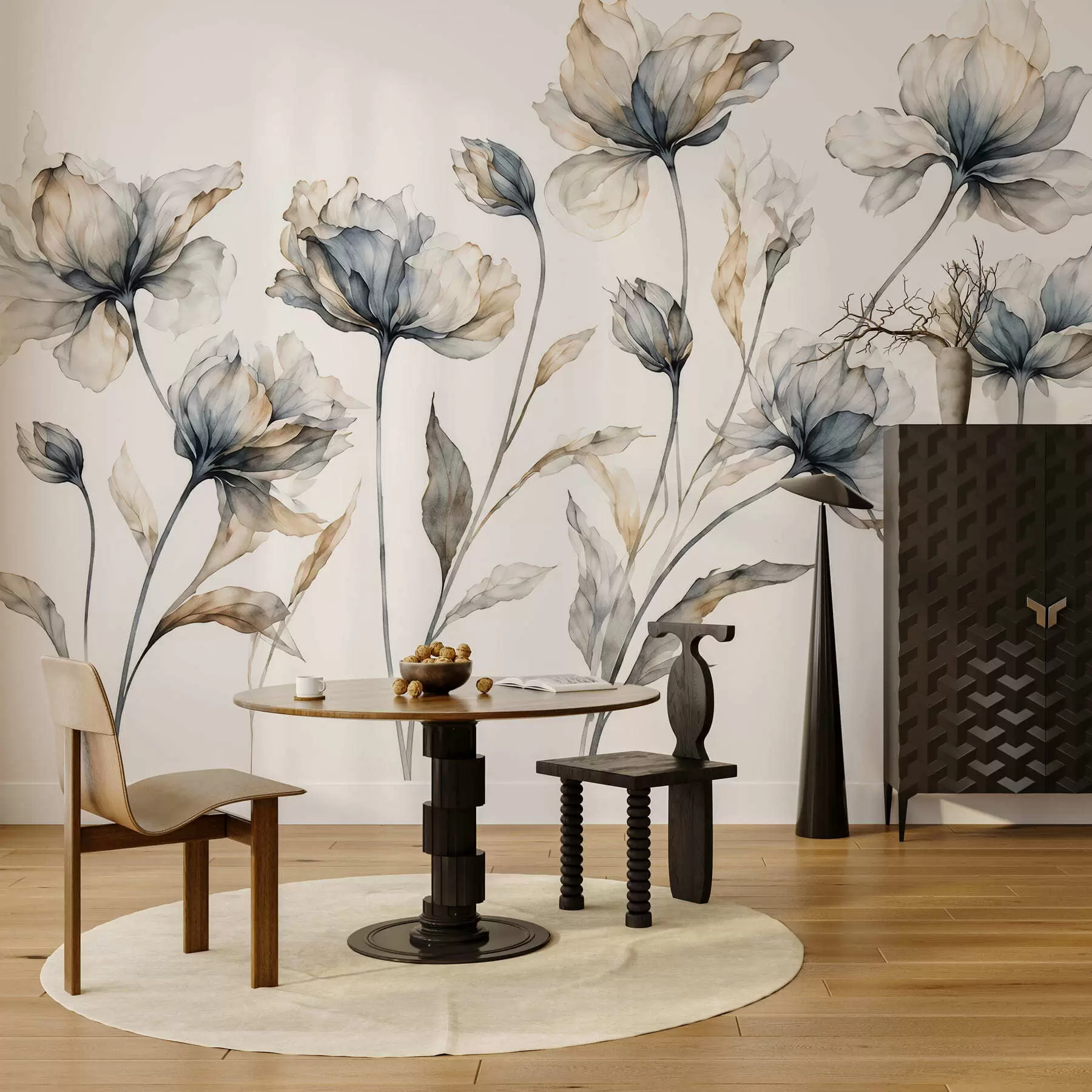 carta da parati Fiori eleganti e vaporosi, con petali traslucidi disposti a strati su lunghi steli delicati nr. w05579