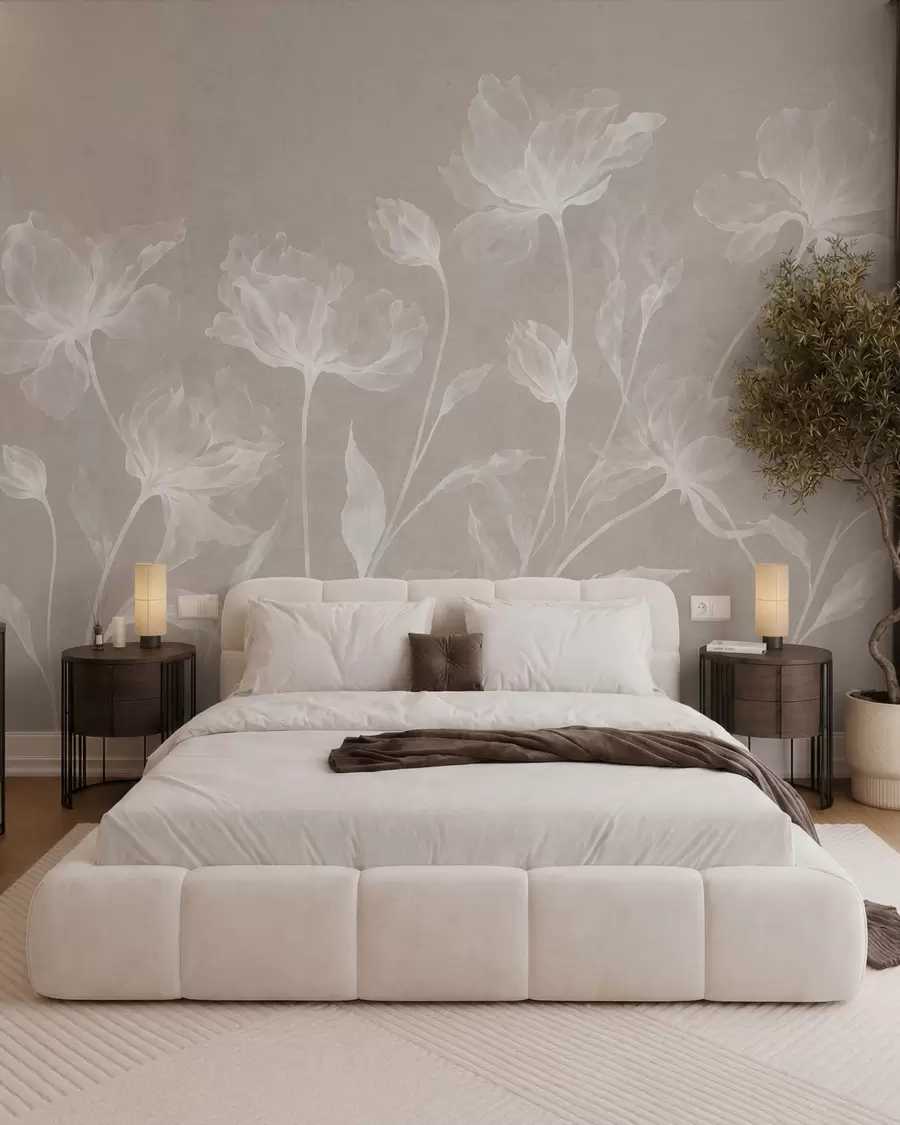 Carta da parati Floreale Fiori eleganti e vaporosi, con petali traslucidi disposti a strati su lunghi steli delicati n. w05579v1