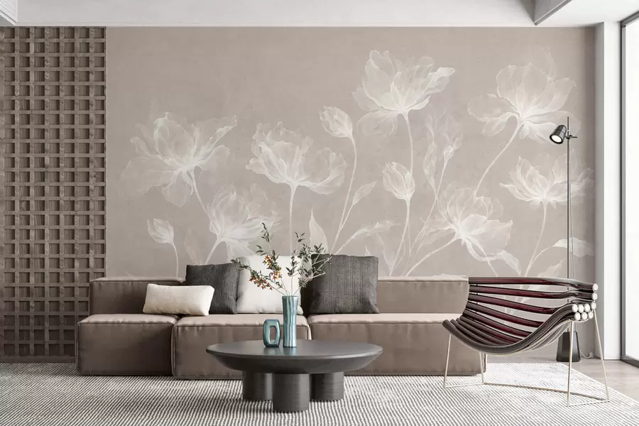 Carta da parati Floreale Fiori eleganti e vaporosi, con petali traslucidi disposti a strati su lunghi steli delicati n. w05579v1