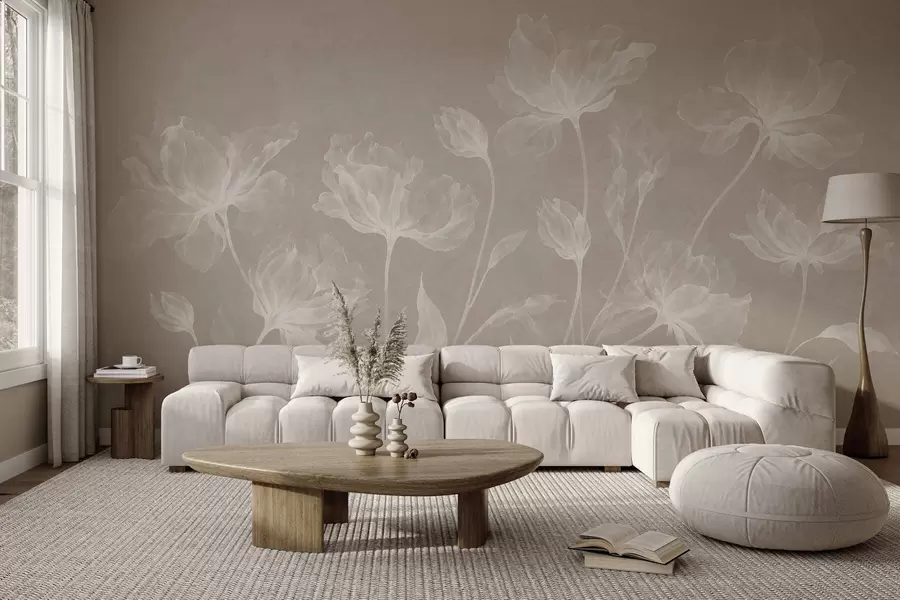 carta da parati Fiori eleganti e vaporosi, con petali traslucidi disposti a strati su lunghi steli delicati nr. w05579v1