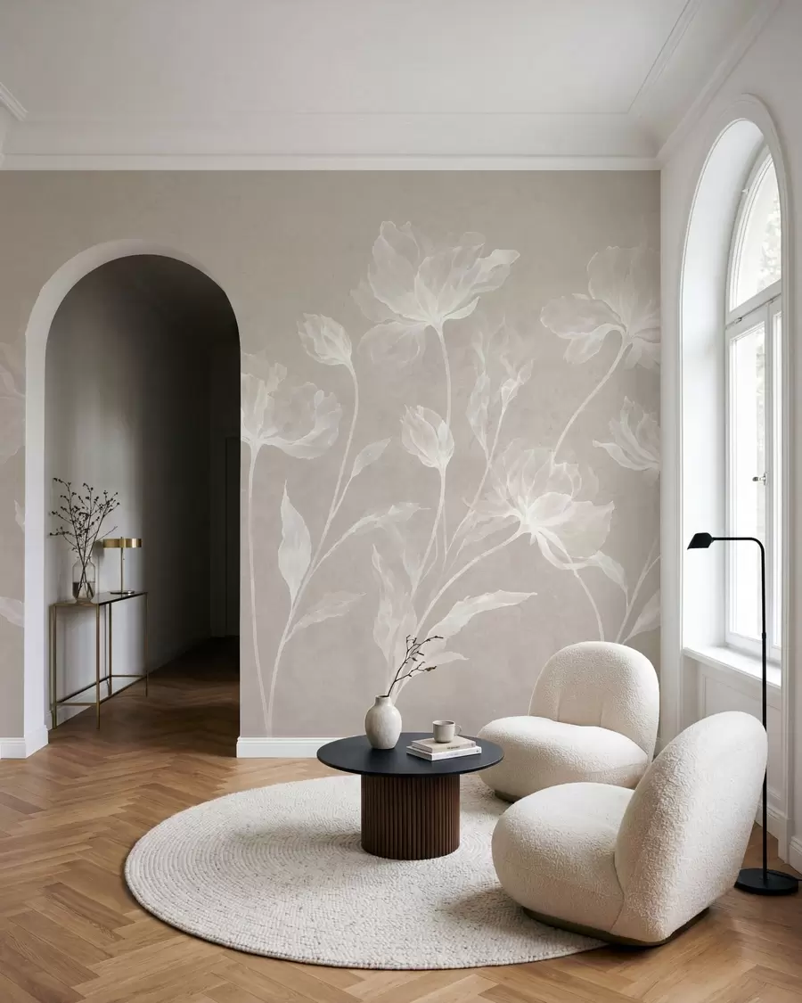 Carta da parati Floreale Fiori eleganti e vaporosi, con petali traslucidi disposti a strati su lunghi steli delicati n. w05579v1