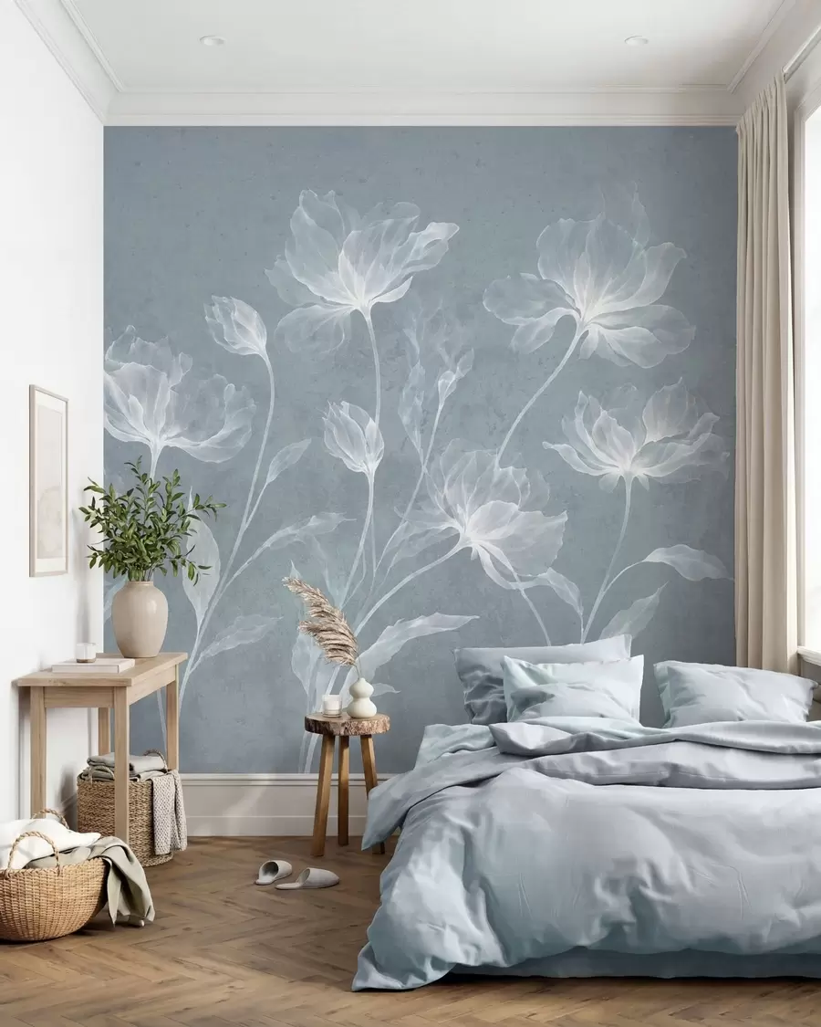 Carta da parati Floreale Fiori eleganti e vaporosi, con petali traslucidi disposti a strati su lunghi steli delicati n. w05579v2