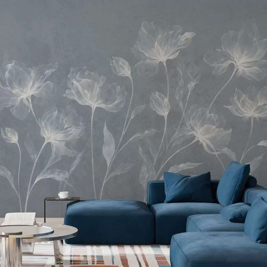 Carta da parati Floreale Fiori eleganti e vaporosi, con petali traslucidi disposti a strati su lunghi steli delicati n. w05579v2