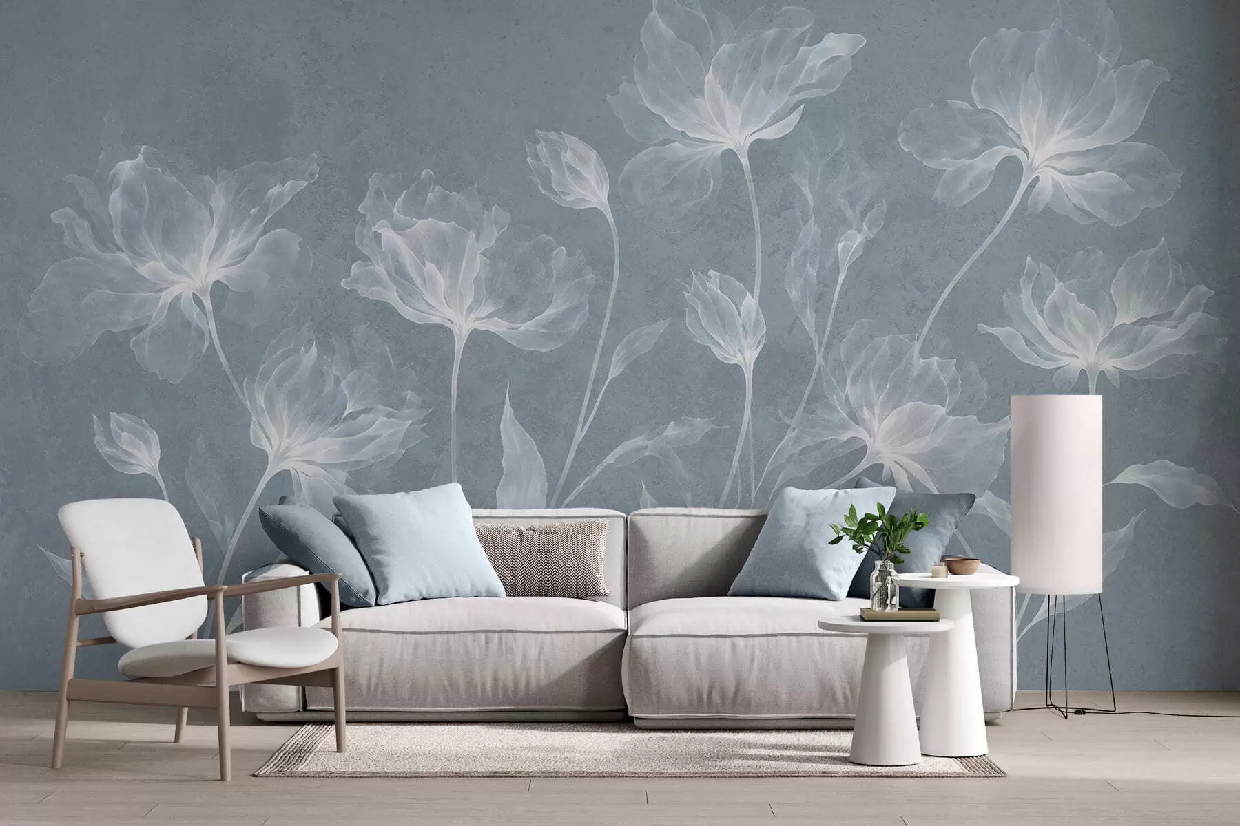 Carta da parati Floreale Fiori eleganti e vaporosi, con petali traslucidi disposti a strati su lunghi steli delicati n. w05579v2