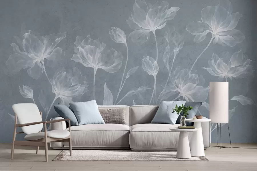 carta da parati Fiori eleganti e vaporosi, con petali traslucidi disposti a strati su lunghi steli delicati nr. w05579v2