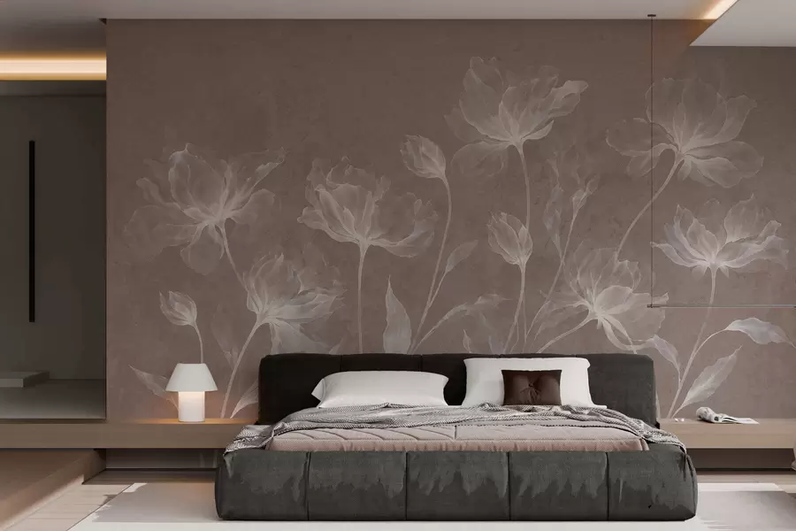 carta da parati Fiori eleganti e vaporosi, con petali traslucidi disposti a strati su lunghi steli delicati nr. w05579v3
