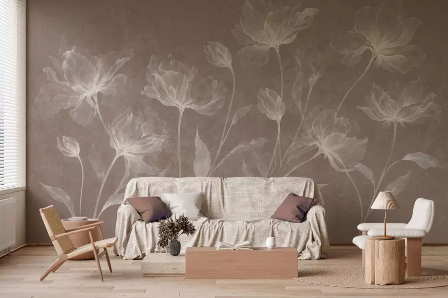 Carta da parati Floreale Fiori eleganti e vaporosi, con petali traslucidi disposti a strati su lunghi steli delicati n. w05579v3