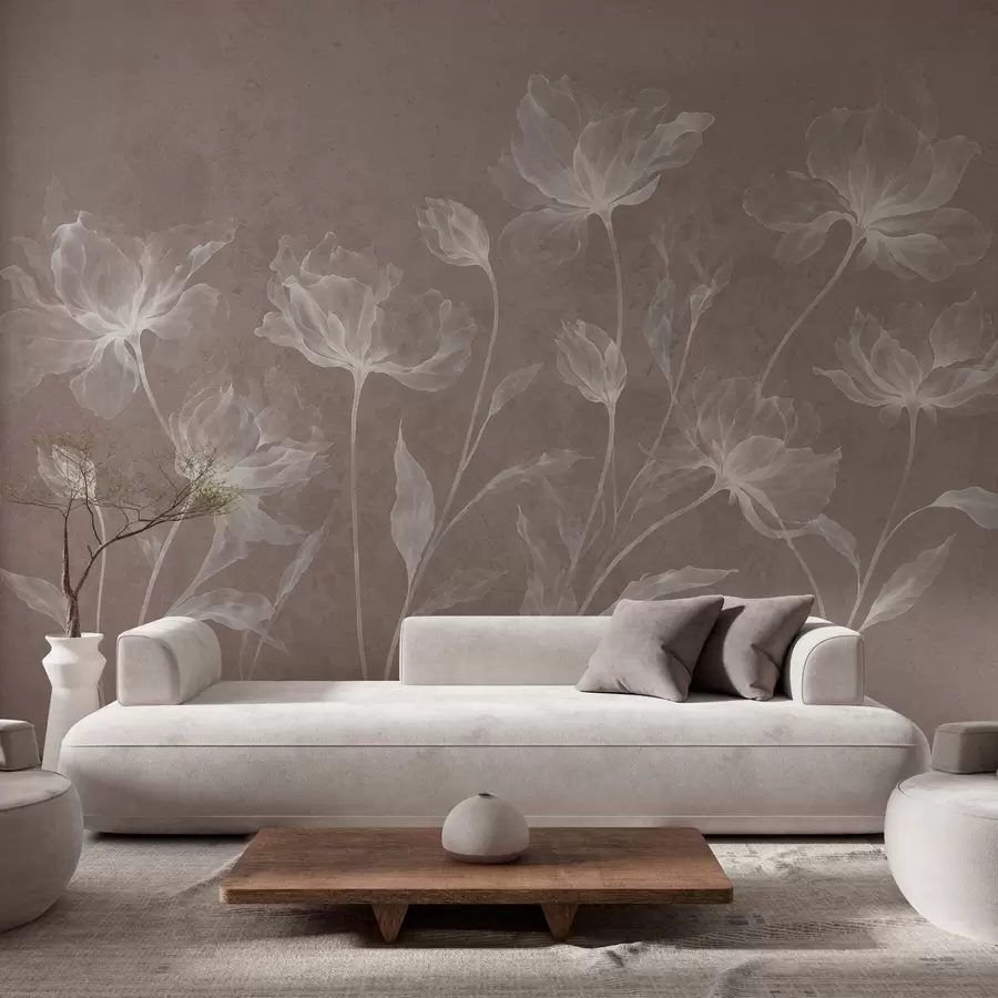 Carta da parati Floreale Fiori eleganti e vaporosi, con petali traslucidi disposti a strati su lunghi steli delicati n. w05579v3
