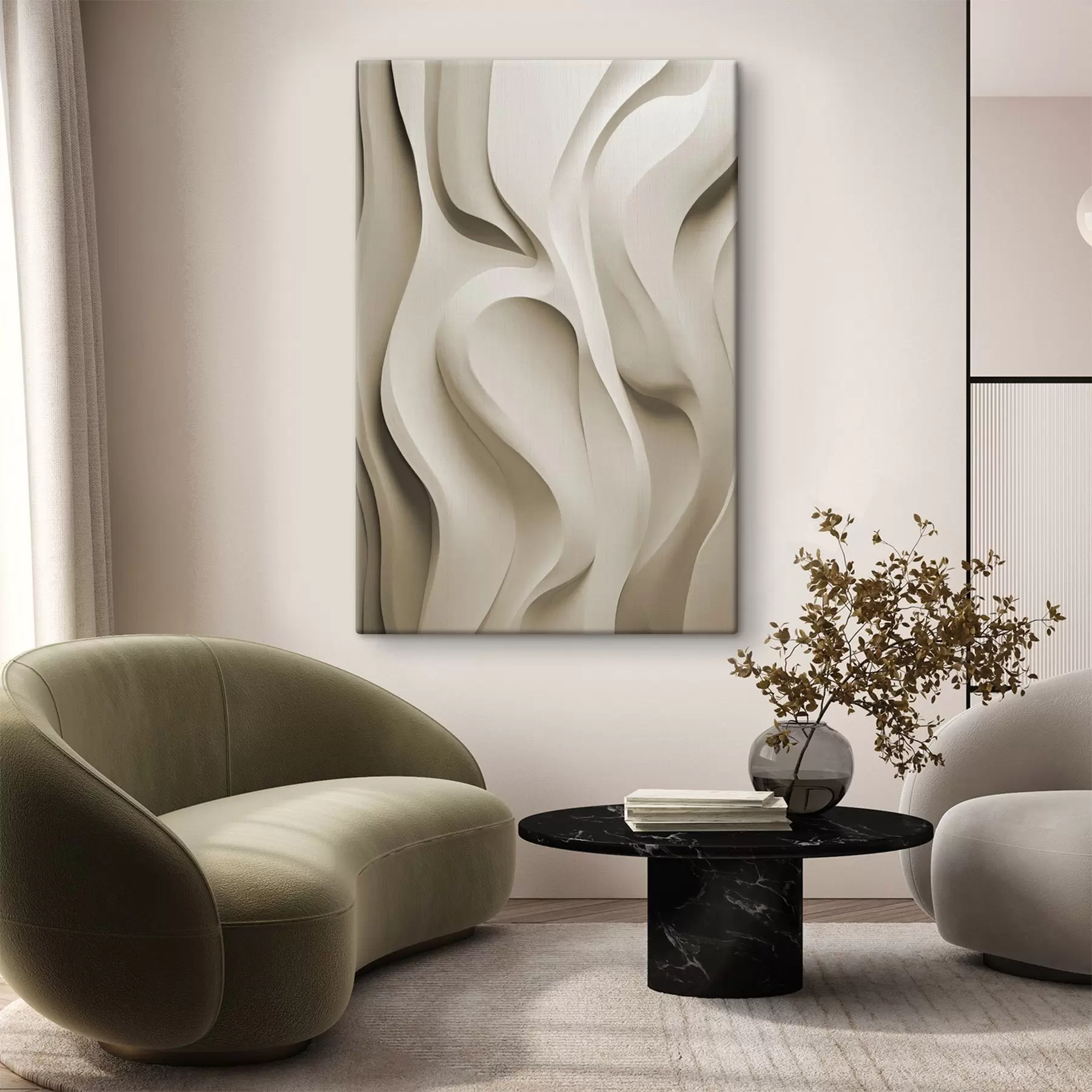 carta da parati Forme ondulate astratte color beige dalle curve morbide, arte moderna minimalista nr. s49149
