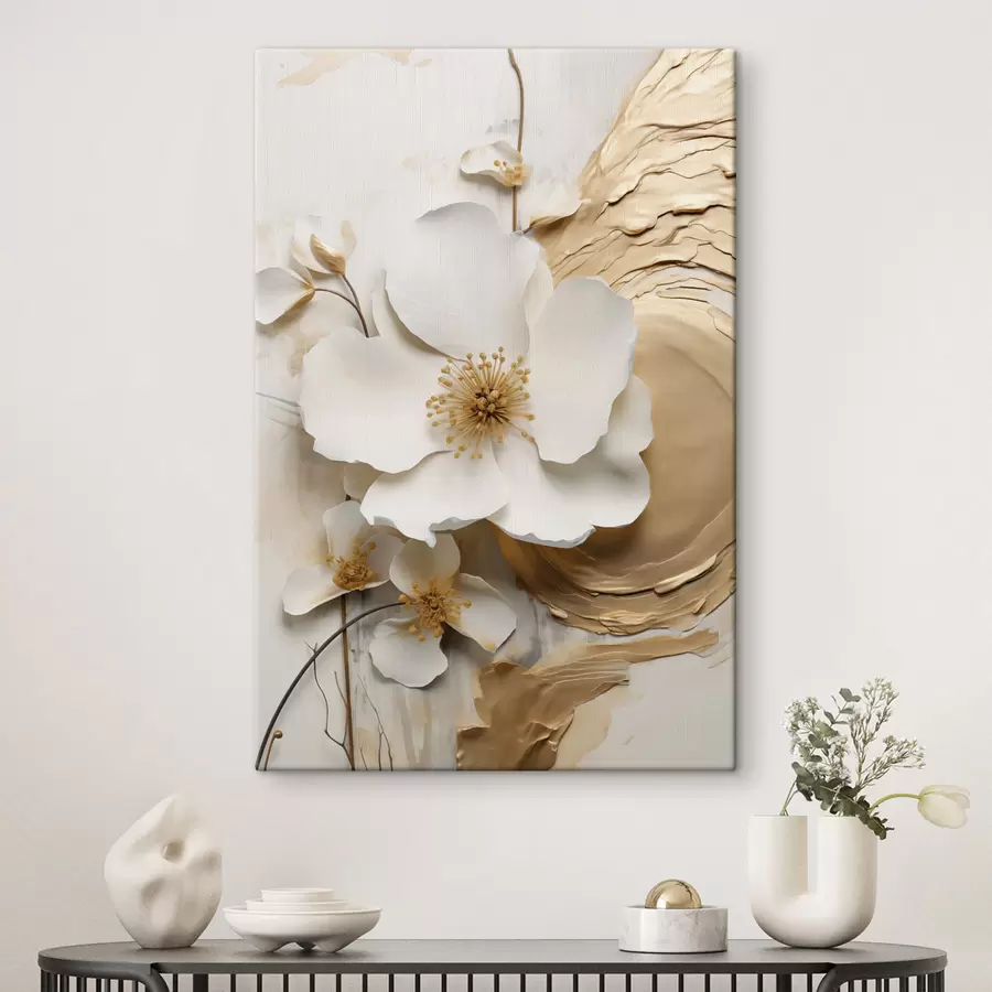 carta da parati Fiore bianco stilizzato, con pennellate imitate su uno sfondo ruvido nr. s49153